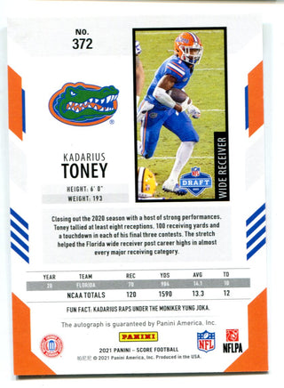 Kadarius Toney 2021 Panini Score Rookie Autographed Card #372