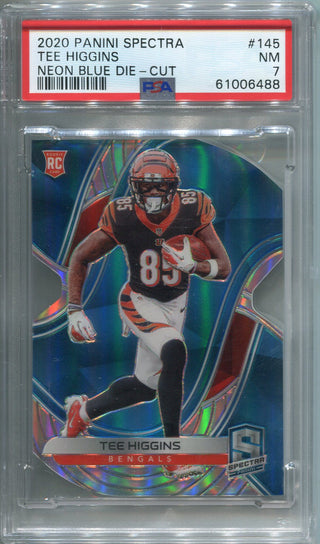 Tee Higgins 2020 Panini Spectra Neon Blue Die Cut Card /50 (PSA NM 7)