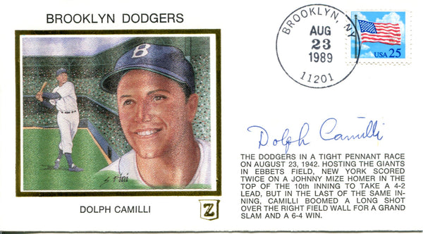 Dolph Camilli Autographed Aug 23 1989 First Day Cover (JSA)