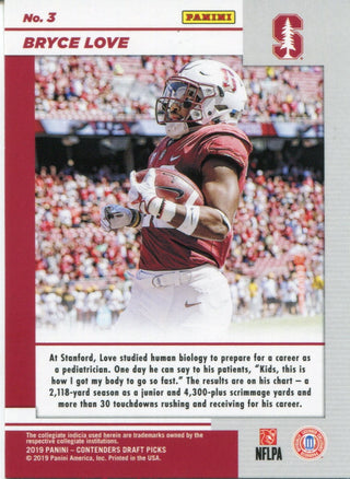 Bryce Love 2019 Contenders Game Day Ticket Rookie Card