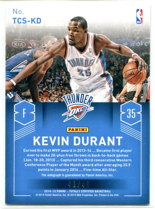 Kevin Durant Autographed 2014-15 Panini Totally Certified Card #TCS-KD