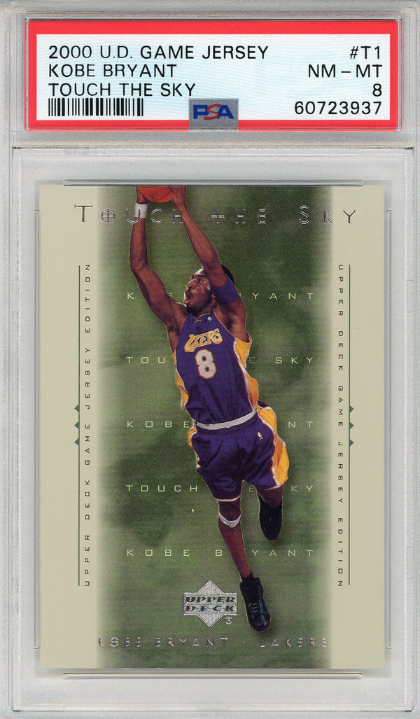 Kobe Bryant 2000 Upper Deck Game Jersey Touch the Sky Card #T1 (PSA NM-MT 8)