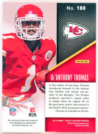 De'Anthony Thomas Autographed 2014 Panini Totally Certified Rookie Patch Card #180