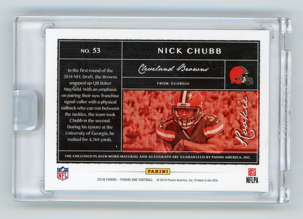 Nick Chubb 2018 PaninI One #53 Autographed Card /199