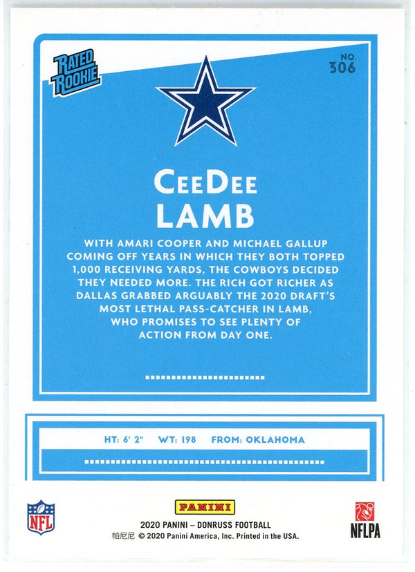 CeeDee Lamb  2020 Panini Donruss Canvas Rated Rookie Card #306