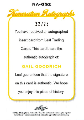 Gail Goodrich 2012 Leaf Numeration Autographs Signed Card #22/25