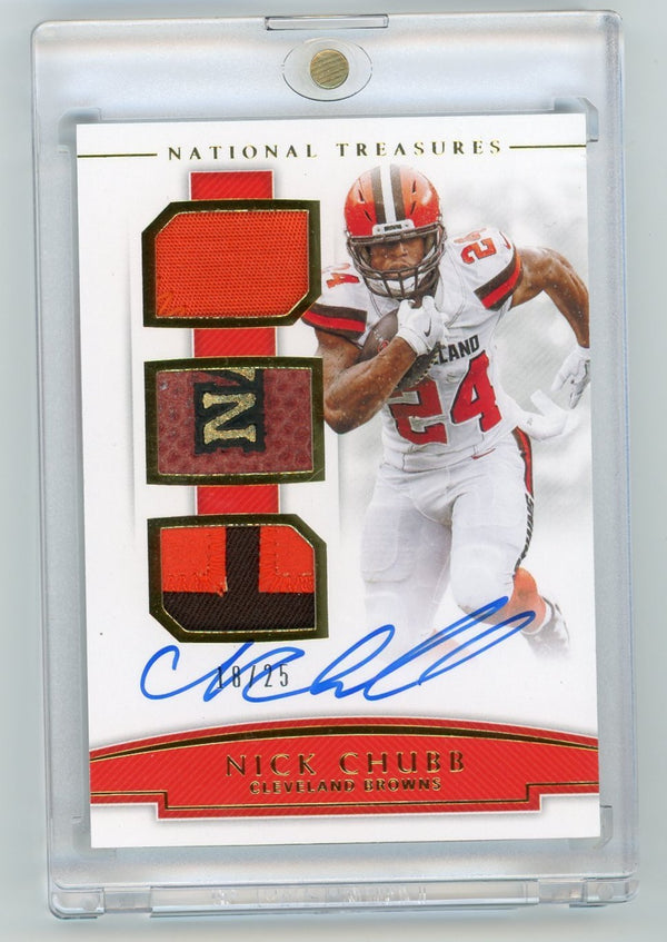 Nick Chubb 2018 Panini National Treasures Patch Card #RSTNC Auto Card /25