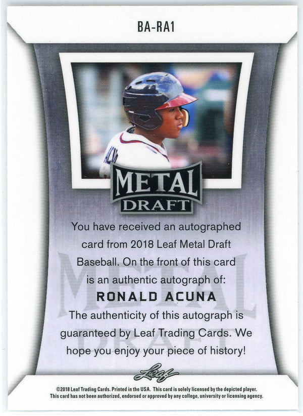Ronald Acuna Jr. Autographed 2018 Leaf Metal Draft Rookie Card #BA-RA1