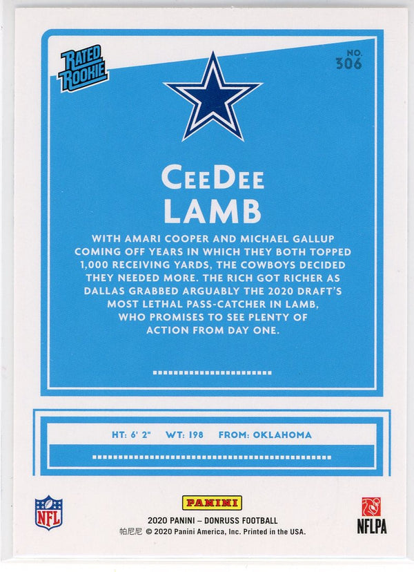 CeeDee Lamb  2020 Panini Donruss Rated Rookie Card #306