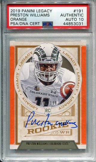 Preston Williams Autographed 2019 Panini Legacy Orange Rookie Card (PSA)
