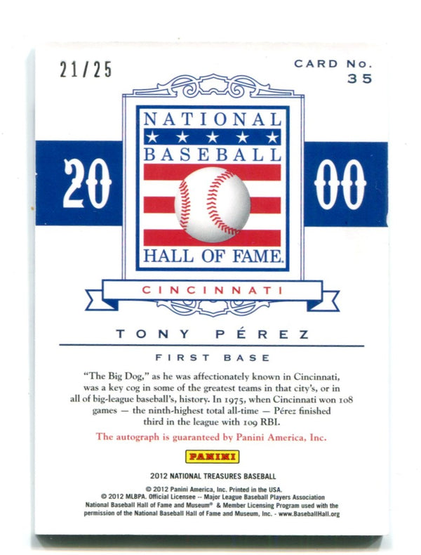 Tony Perez 2012 National Treasures #35 Autographed Card 21/25