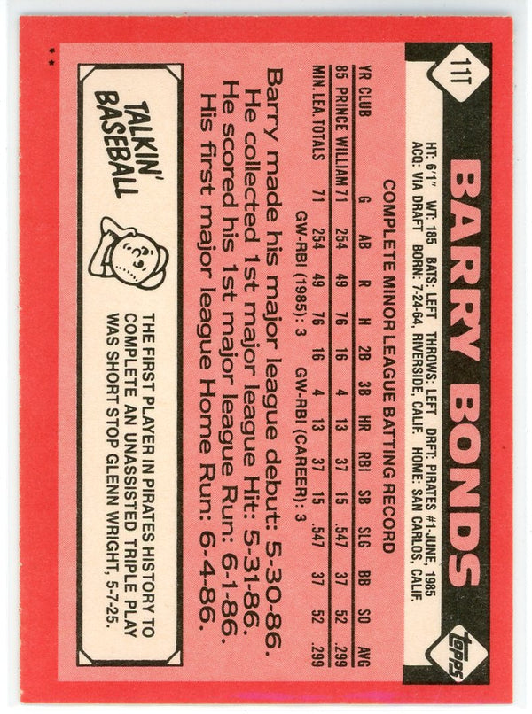 Barry Bonds 1986 Topps Rookie Card #111