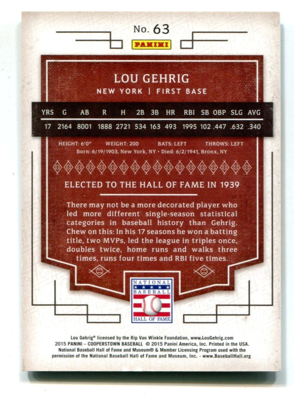 Lou Gehrig 2015 Panini Cooperstown #63 Card 5/5