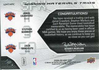 Jamal Crawford, Stephon Marbury, and Zach Randolph 2008 Upper Deck NBA SPX Game Used Patch Card