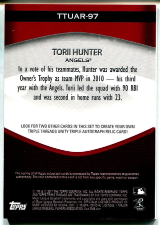 Torii Hunter 2011 Topps Triple Threads Game-Used/Autographed Card #31/99