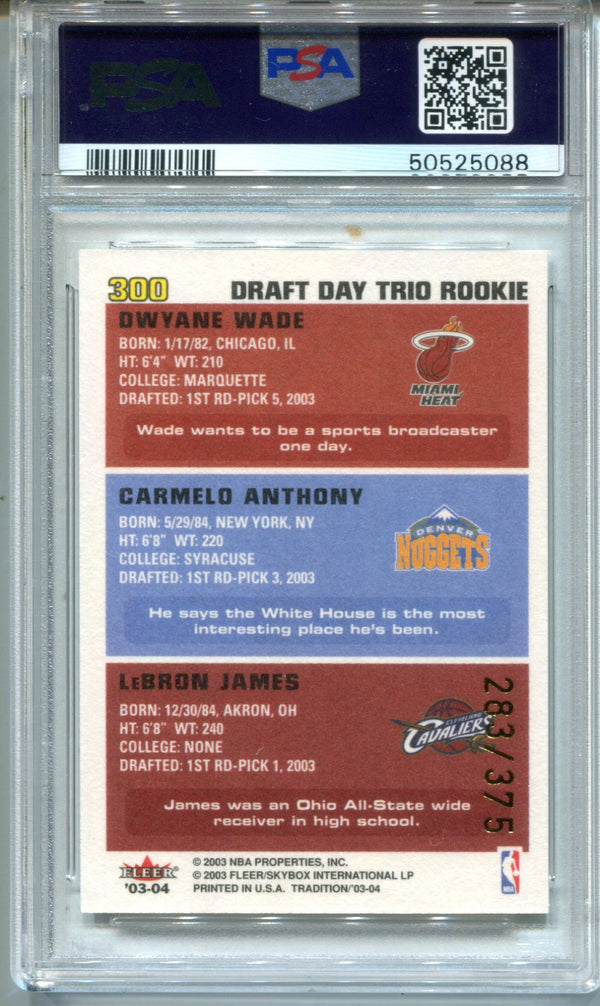 Lebron/Anthony/Wade 2003 Fleer Tradition Trio Rookie #300 (PSA NM-MT 8) /375