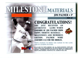 Jim Palmer 2002 Topps Milestone Materials #MJMJP Bat Card