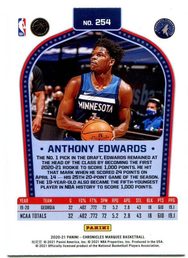Anthony Edwards Panini Chronicles Marquee Rookie Card #254