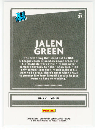 Jalen Green 2021-22 Panini Chronicles Donruss Draft Picks Rookie Card #29
