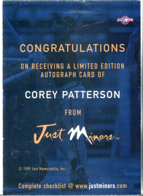 Corey Patterson 1999 Just Minors Autographed Card