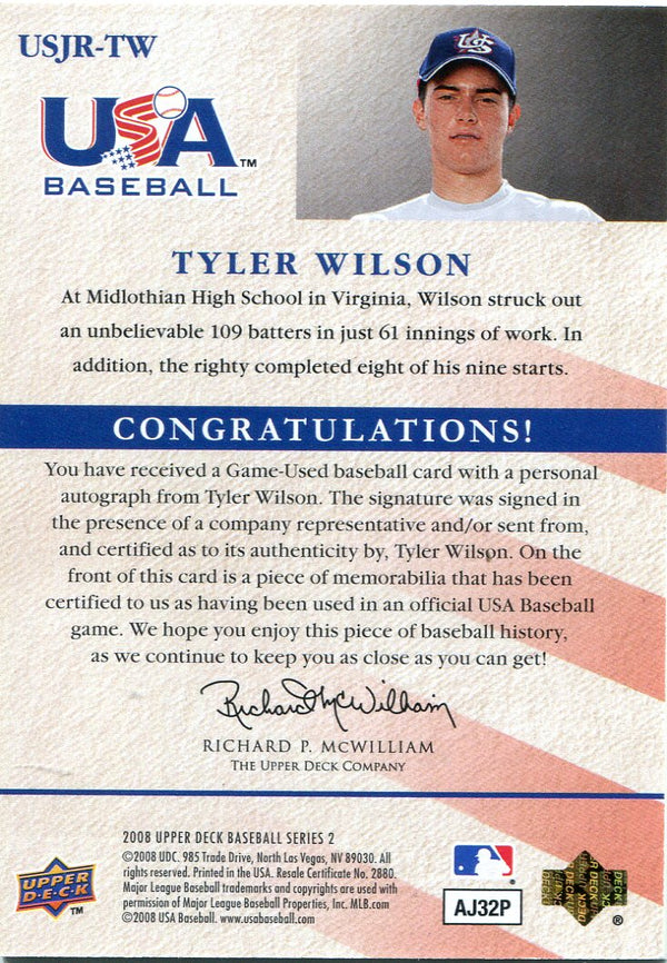 Tyler Wilson 2008 Upper Deck SP USA Autographed Game Used Jersey Card /235