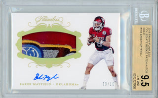 Baker Mayfield Autographed 2018 Panini Flawless Collegiate Rookie Patch Gold Card #165 (BGS 9.5/10)