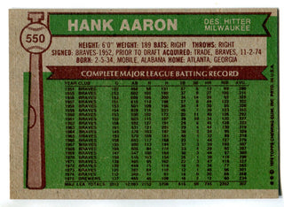 Hank Aaron 1976 Topps Card