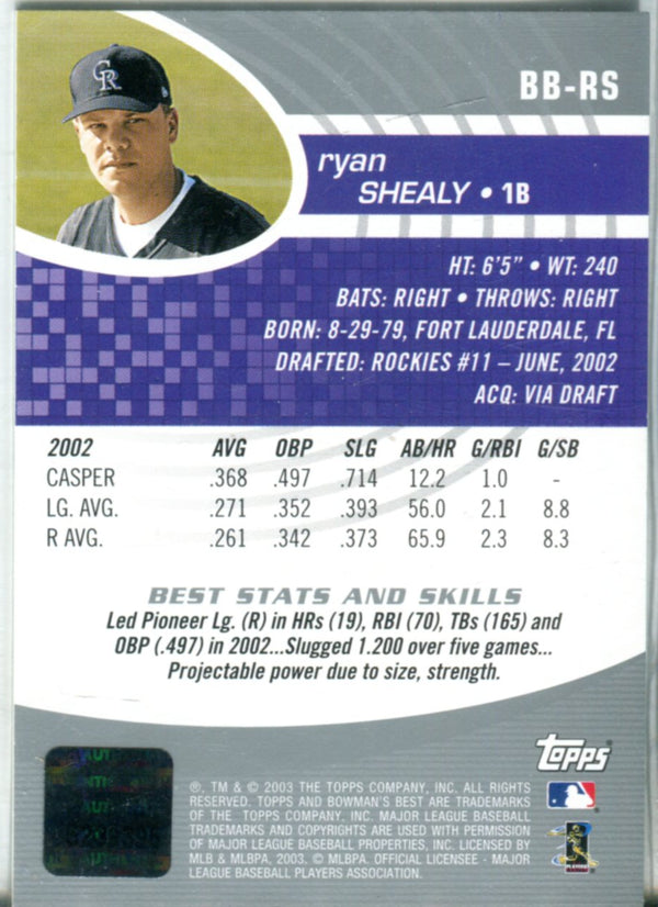Ryan Shealy 2003 Bowman's Best Autographed Card