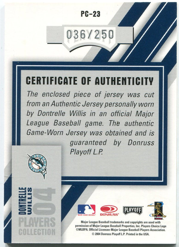 Dontrelle Willis Game Worn Jersey Baseball Card