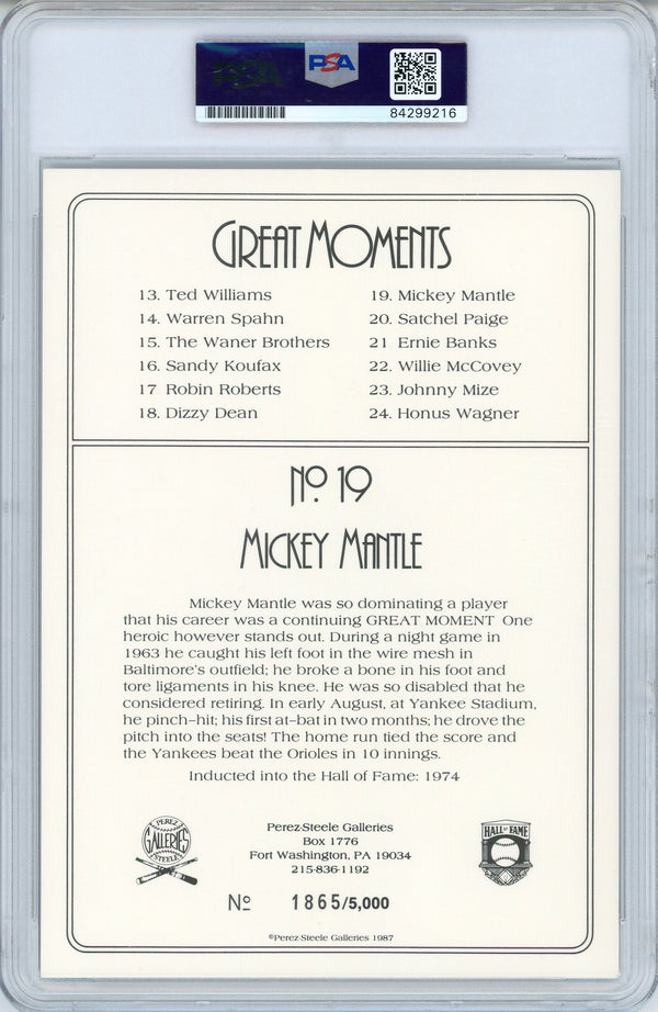 Mickey Mantle Autographed Perez Steele Great Moments Card (PSA)