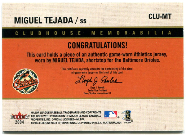 Miguel Tejada Fleer Platinum Clubhouse Memorabilia Jersey Card