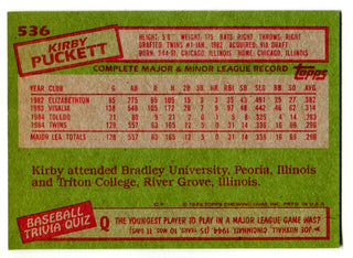 Kirby Puckett 1985 Topps Card #536