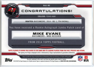 Mike Evans Autographed 2014 Topps Rookie Patch Card #RAJJ-ME