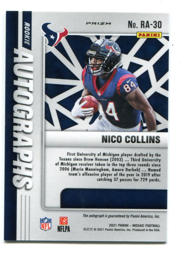 Nico Collins 2021 Panini Mosaic Autographs #RA30 Prizm Card