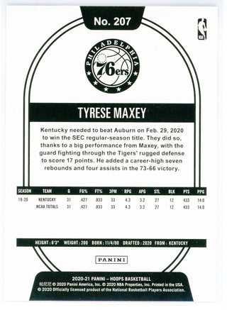 Tyrese Maxey 2020-21 Panini NBA Hoops Rookie Card #207