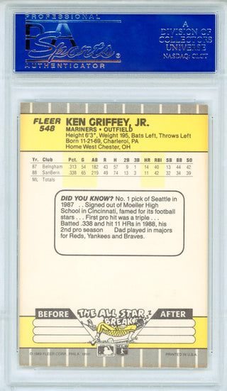 Ken Griffey Jr. Autographed 1989 Fleer Card #548 (PSA Auto)