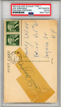 Joe DiMaggio Autographed Artvue HOF Plaque Type 1 Postcard (PSA)