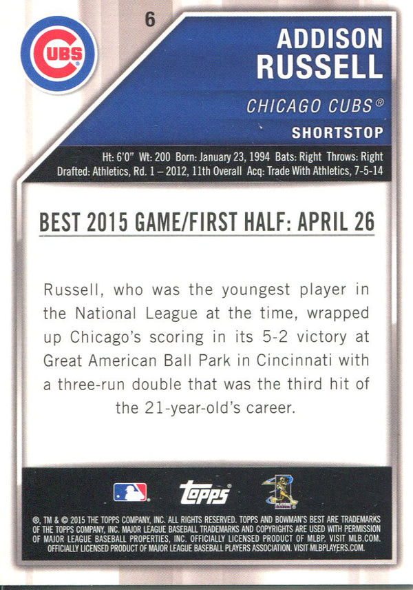 Addison Russell 2015 Bowman's Best Rookie Card Back