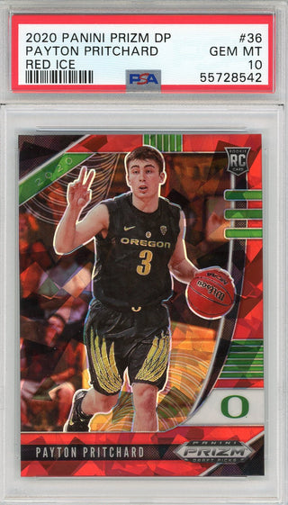 Payton Pritchard 2020 Panini Prizm Draft Pick Cracked Red Ice Rookie Card #36 (PSA)