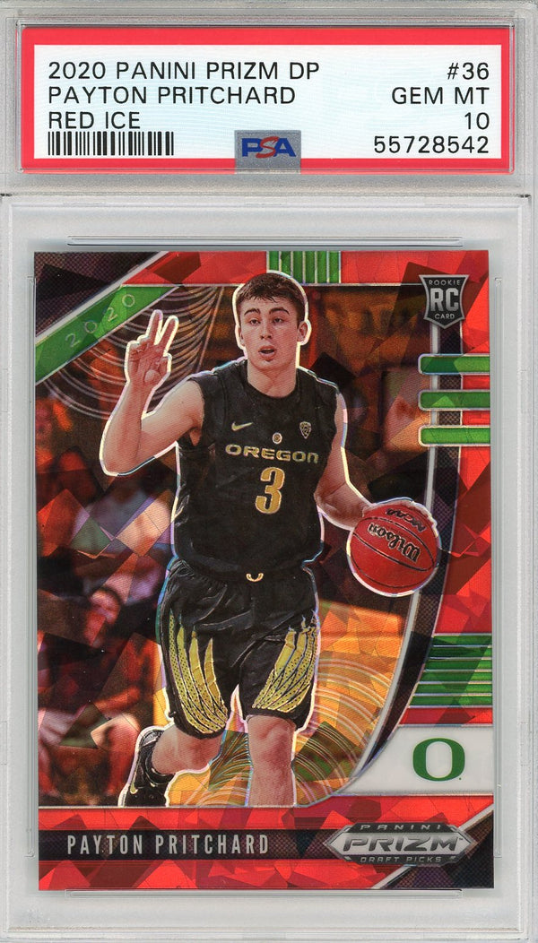 Payton Pritchard 2020 Panini Prizm Draft Pick Cracked Red Ice Rookie Card #36 (PSA)