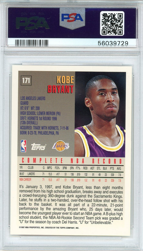 Kobe Bryant 1997 Topps Card #171 (PSA)