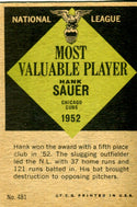 Hank Sauer 1952 Topps Most Valuable Player Card