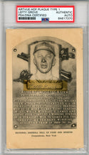 Lefty Grove Autographed Artvue HOF Plaque Type 1 Postcard (PSA)