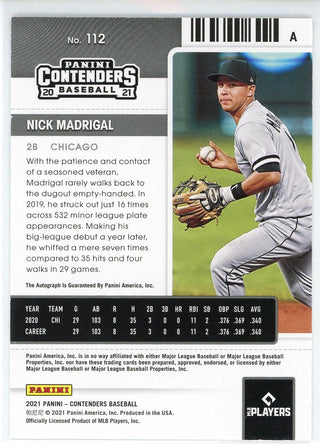 Nick Madrigal Autographed 2021 Panini Contenders Rookie Ticket Card #112
