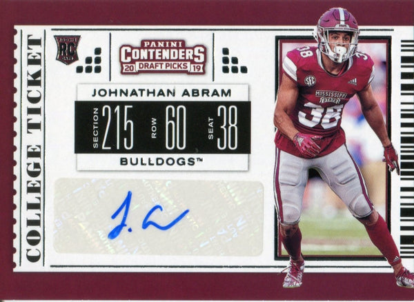 Johnathan Abram Autographed 2019 Contenders Draft Picks Rookie Card