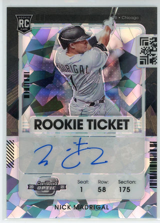 Nick Madrigal Autographed 2021 Panini Contenders Optic Rookie Ticket Cracked Ice Card #112