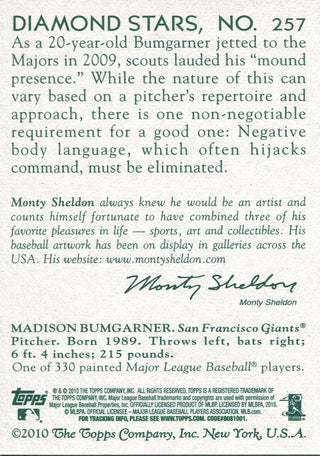 Madison Bumgarner 2010 Topps Diamond Stars Rookie Card Back