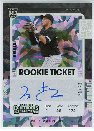 Nick Madrigal Autographed 2021 Panini Contenders Rookie Ticket Cracked Ice Card #112