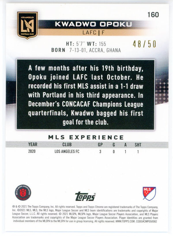 Kwadwo Opoku 2021 Topps Chrome MLS Sapphire Gold Rookie Card #160