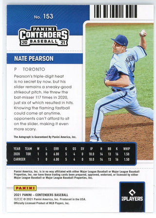 Nate Pearson Autographed 2021 Panini Contenders Rookie Ticket Card #153